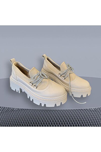 AurorabyKaderCelik Kadın Taş Bağcıklı Günlük Loafer Ayakkabı