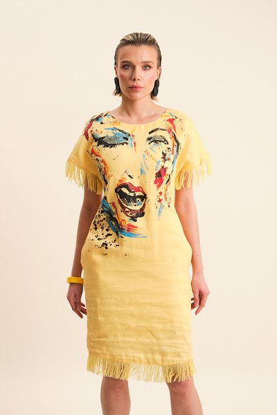 VERDA Tassel Detailed Printed Linen Dress
