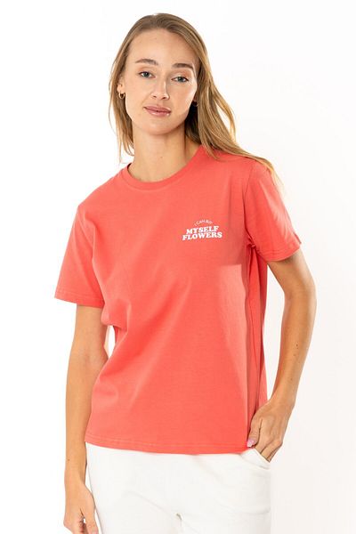 Coredra Tricou Floral Regular Femei - Somon