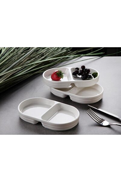 ALBETTO 3-Piece Porcelain Compartmented Plate 17*10cm Snack Bowl, Presentation Bowl 3496