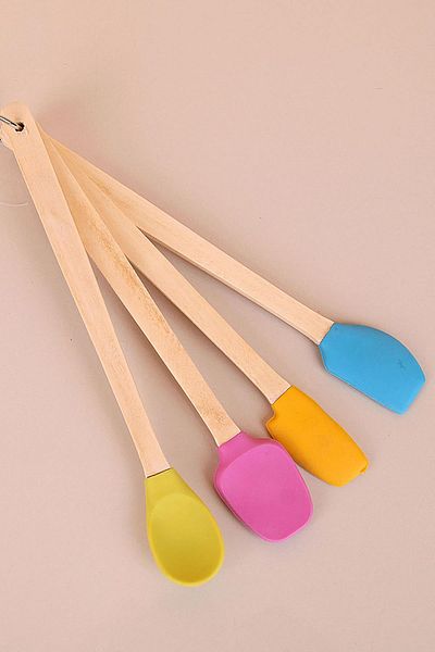 ALBETTO 4 Piece Spatula Set Silicone Wooden Handle