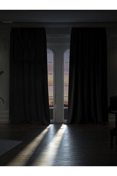 Yakamoz YÜKSEK KALİTE SİYAH KARARTMA BLACKOUT FON PERDE EKSTRAFOR BÜZGÜLÜ TEK...