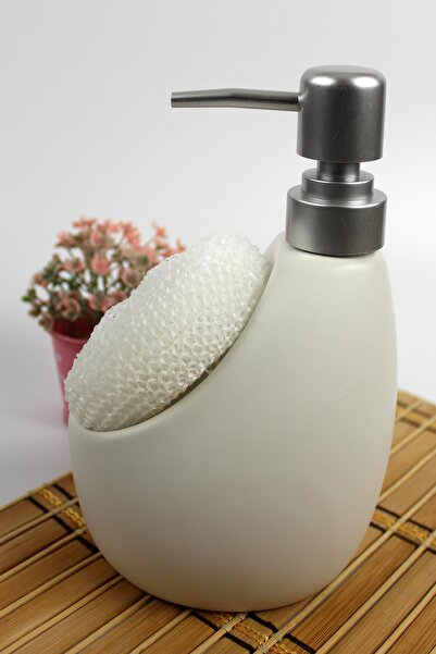 ALBETTO Stonware Sıvı Sabunluk Beyaz Süngerlik Bölmeli 500ml
