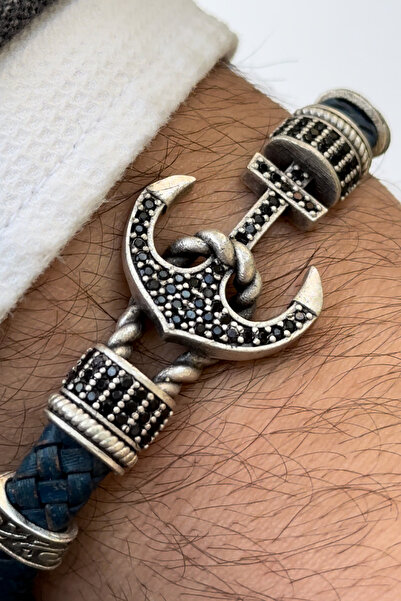 cheetah quality Çapa Zirkon Taşlı Hakiki Deri Erkek Bileklik