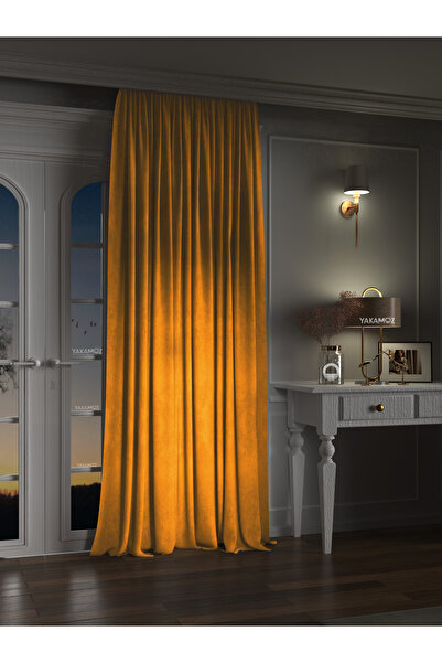 Yakamoz Kadife Görünüm Portakal Rengi Ada Fon Perde Ekstraforlu Velvet Touch ...
