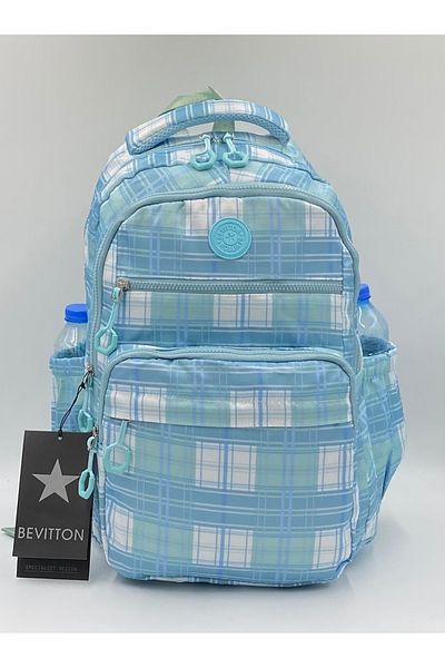 Bevitton Custom Water Repellent Fabric Plaid Blue Unisex School Backpack A3113