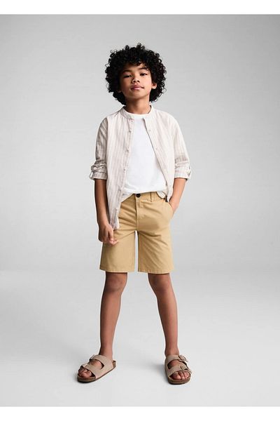 MANGO Kids Pruhovaná plátěná košile Priest Collar