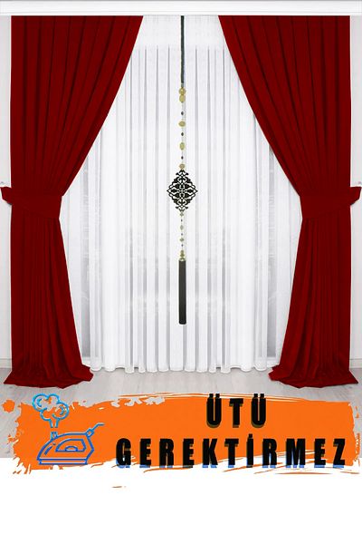BD beyaz dokuma High Quality Red Pleated Velvety Background Curtain - Single Wing