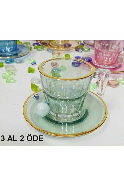 Paşabahçe Green Luster 2-piece Turkish Coffee Set 70cc