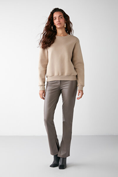 GRIMELANGE Dámská mikina Susana Crew Neck Fleece Inside Oversize Fit Basic Mink