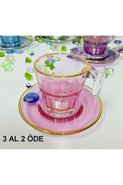 Paşabahçe Pink Luster 2-piece Turkish Coffee Set 70cc