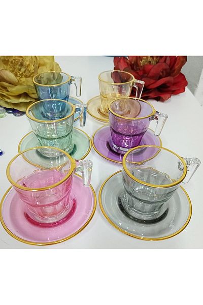 Paşabahçe 6 Color Luster 6-Piece Turkish Coffee Set 70cc