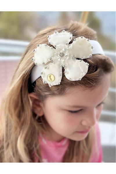 QUEEN AKSESUAR Luxury French Large Satin Floral Crystal Rhinestone Crown - Women's Children's Crown, Cream White