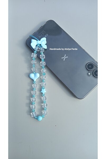 Atolye Ferda Mavi Kalp Ve Fiyonk Figürlü Telefon Charmı Telefon Süsü