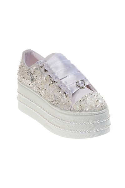 Ayakkabı Tutkusu Stilo ® Pantofi de mireasă cu platformă de 7 cm cu detalii cu cristale albi