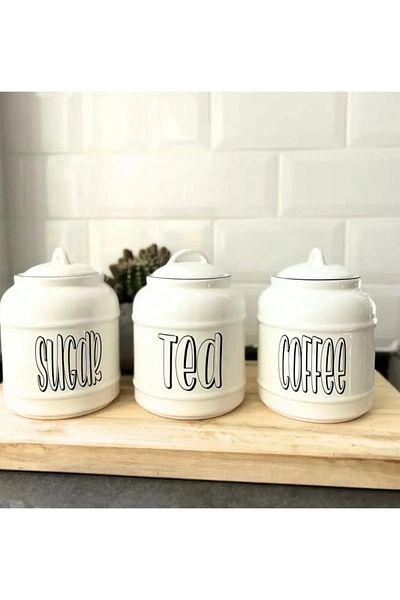luzofficiall Set of 3 Large Tea/coffee/candy White Jars - 850 ml