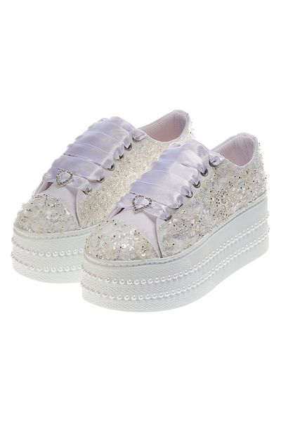 Ayakkabı Tutkusu Stilo ® Pantofi de mireasă cu platformă de 7 cm cu detalii cu cristale albi