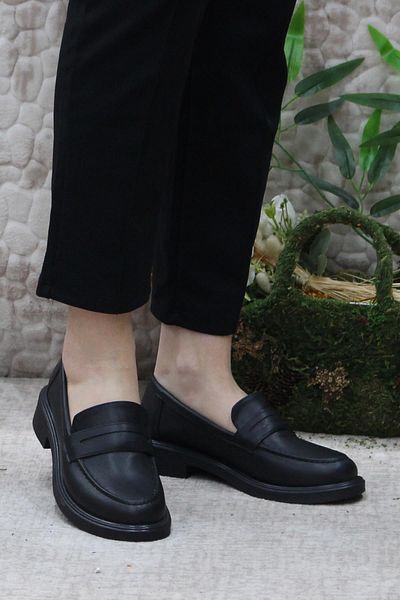 fort 85120 Black Leather Buckle Detailed Comfortable Loafer Women's Shoe