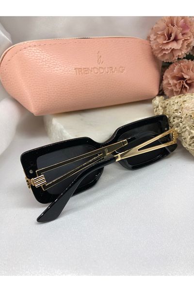 Di Caprio Ricy Rectangular Black Women's Sunglasses with Gold Detail