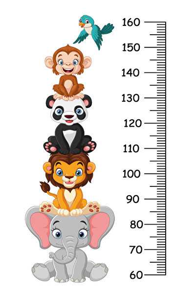 Ayza Tasarım Çocuk Odası Sevimli Hayvanlar Boy Ölçer Sticker Boy Cetveli Sticker