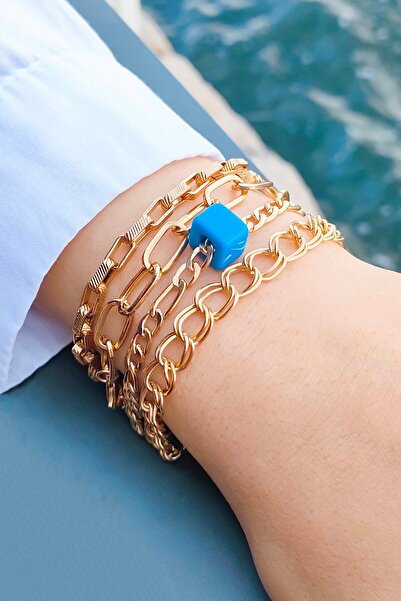 TREND COLLECTİON Kadın Altın Kaplama Gold 4 Lü Bileklik Seti Klasik Minimal Set