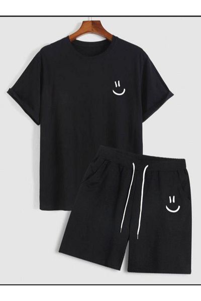 Sky Light Unisex Black Printed T-Shirt - Black Shorts - Summer