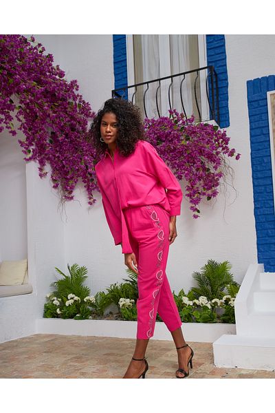 MİA NOURA pants linen side with embroidery stripes