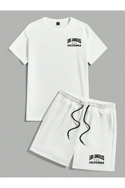 Sky Light Unisex White Printed T-Shirt - White Shorts - Summer