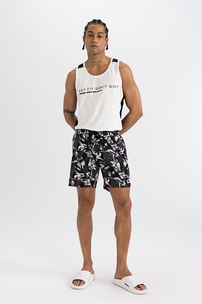 DeFacto DeFactoFit Regular Fit Bedruckte, flexible, strukturierte kurze Badeshorts B5994AX24HS