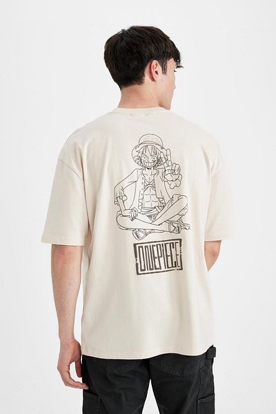 DeFacto Μπλουζάκι One Piece Oversize Fit Crew με εμπριμέ κοντό μανίκι B8098AX24SM