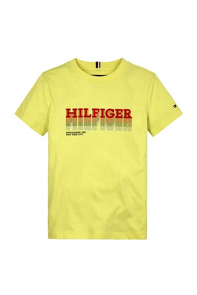 Tommy Hilfiger Men's T-Shirt - Yellow, Printed, Fade Hilfiger, S/S