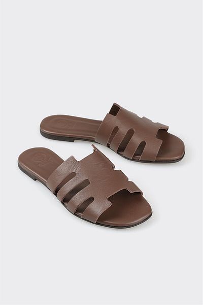 Elle Shoes Brown Leather Women's Slippers