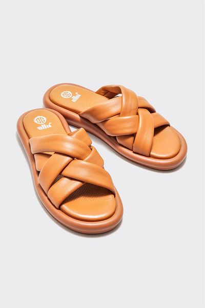 Elle Shoes Tan Leather Women's Slippers
