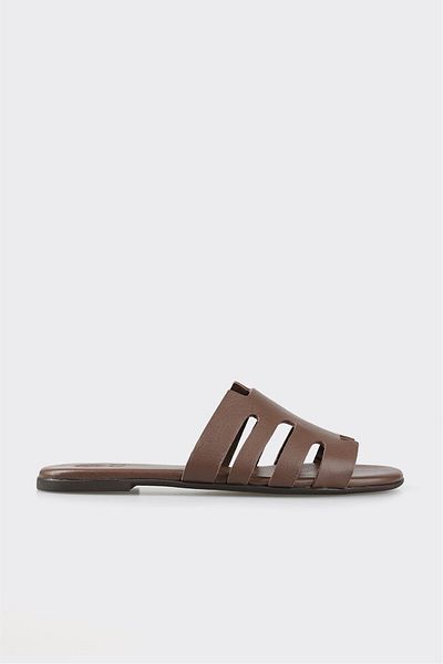Elle Shoes Brown Leather Women's Slippers