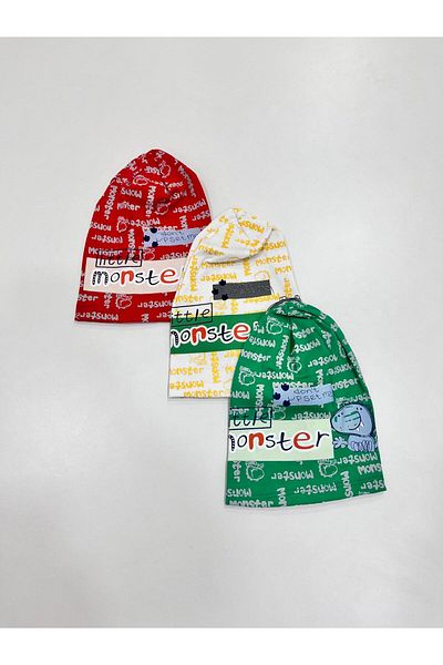 Esterella 3 Pieces Monster Printed Combed Cotton Hat for Baby Boy