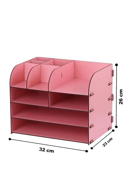 KLES Wooden A4 Document Shelf Desktop Organizer File Organizer Wooden Organizer - Org_4_pink