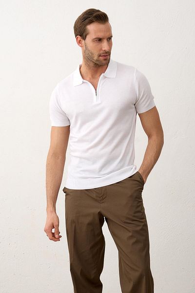 Danger Ανδρικό καλοκαιρινό πλεκτό μπλουζάκι Basic Slim-fit Fit Polo Collar Λευκό