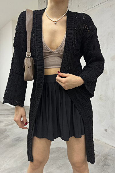 LE CARAMBOLE Women's Black Knitwear Seasonal Long Cardigan