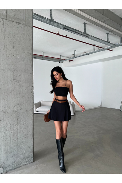 Friday Mood Fustă scurtă de damă cu pliuri negre