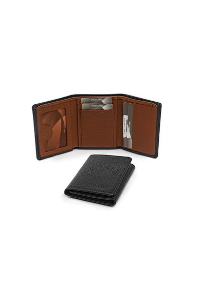SANLINE Genuine Leather Magnetic Men's wallet Black-tan