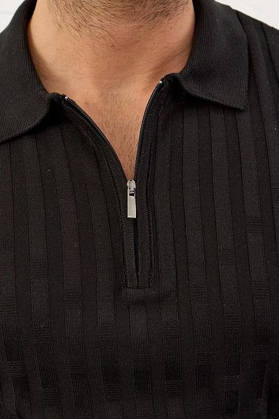 Danger Ανδρικό μπλουζάκι με φερμουάρ Slim-fit Fit Polo γιακά Λεπτό Πλεκτό Μπλουζάκι Μαύρο
