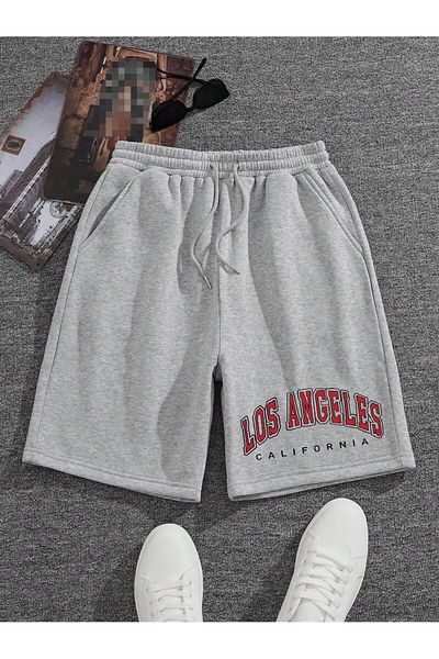 MODARİCH Los Angeles Shorts - Gray Printed High Waist Knitted Pocket