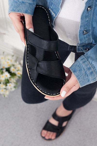 Adım Adım Women's Genuine Leather Orthopedic Flip Flops Black Slippers