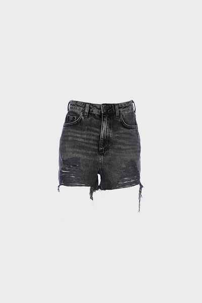 CROSS JEANS High Waist Zippered Anthracite Jean Shorts - Frayed C 4534-094