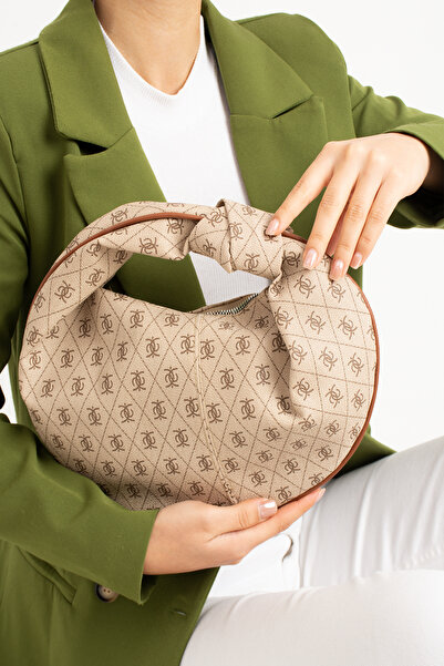 ESTUTE Kadin  Mini Baget Dügüm Detaylı Fermuarlı El Çanta Desenli