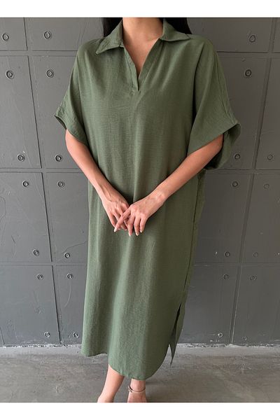 Friday Mood Women's Slit Detailed Polo Collar Dress