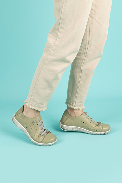 Getcho Dunde Women's Genuine Leather Green Casual Shoes