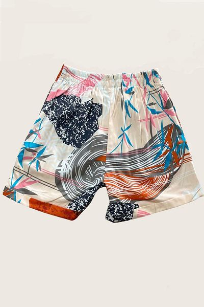 Riccotarz Girl's Elastic Waist Palm Pattern Cream Shorts