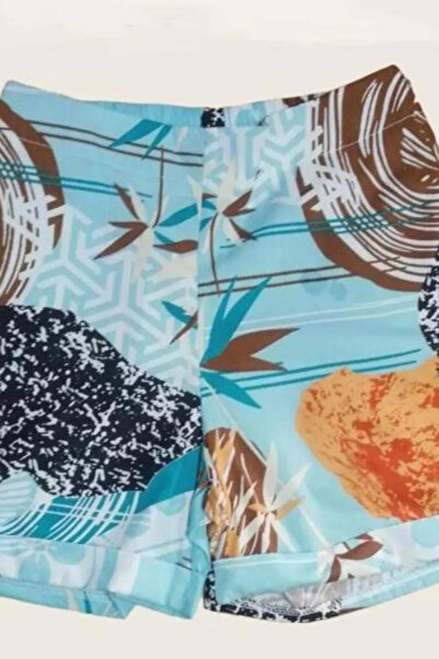 Riccotarz Girl's Elastic Waist Palm Tree Pattern Blue Shorts