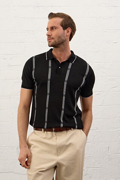 Danger Ανδρικό μπλουζάκι πλεκτό με λεπτή φόρμα με λαιμόκοψη σε μαύρο χρώμα